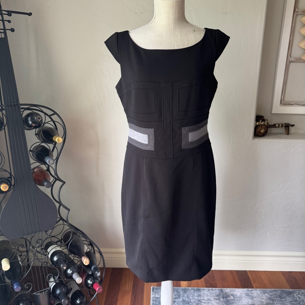 Chetta B Dress Womens Black Sheath Business wear Midi Dress Size 8